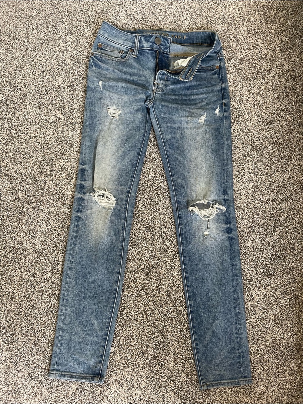 American Eagle Outfitters Distressed Skinny Jeans - Blue